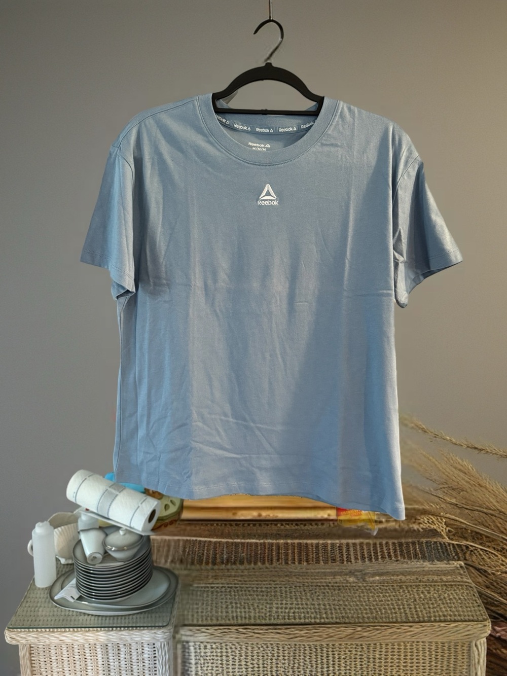 Reebok Men's Pale Blue Crew Neck Tee with Chest Logo‎